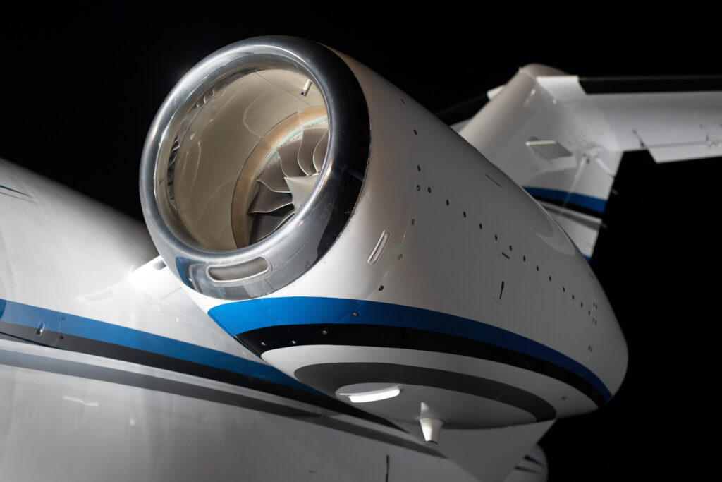Up close image of private jet engine