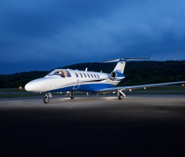 light cabin jet on runway